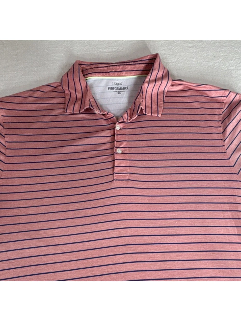 J.CREW Performance Men's XL Pink Navy Striped Polo Shirt Short Sleeve Collared